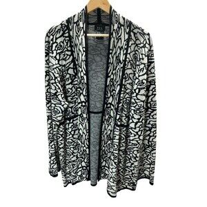 RQT Cardigan Women's Size 1X Black White Floral Cotton Blend